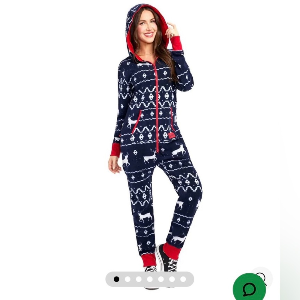Brand New Tipsy Elves Women's Onsie Zip Pajama Reindeer Jumpsuit Hooded Holiday